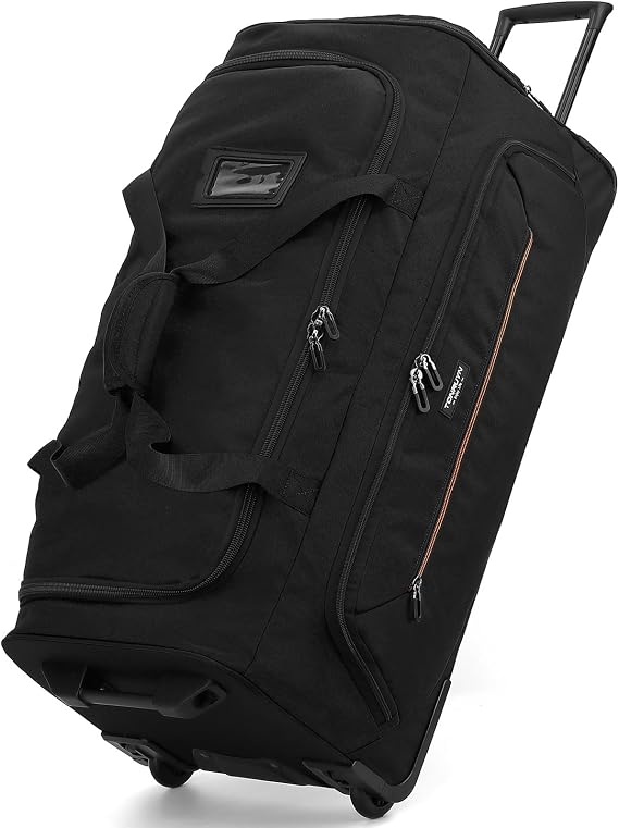 85L Travel Duffle Bag with Wheels and Telescopic Handle Large Wheeled Holdall for Travel Rolling Duffel Bags 29'' Soft Trolley Luggage with Shoe Compartment & Wet Pocket, Black