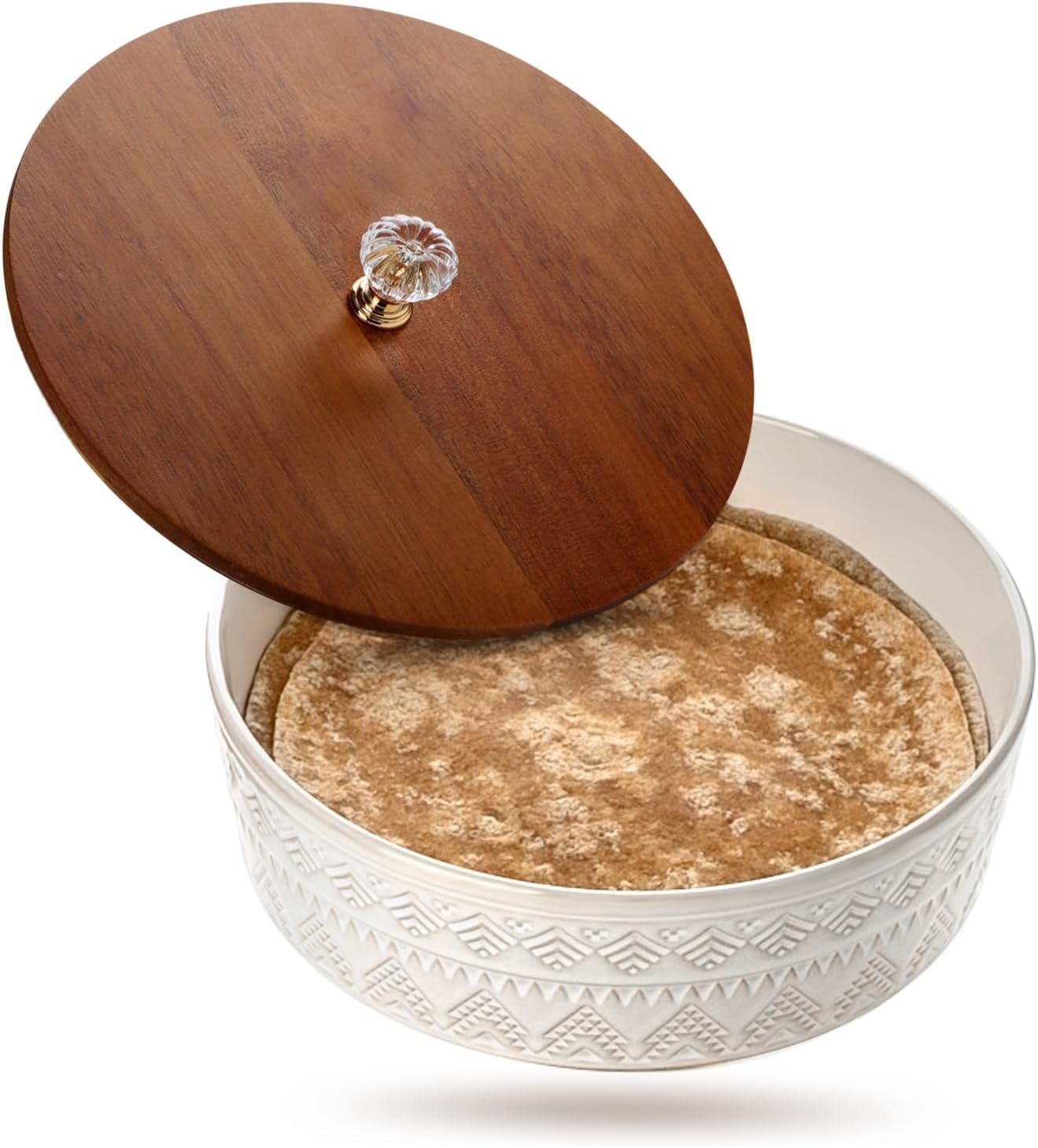 Ceramic Tortilla Warmer with Lid, 9 Inch Tortilla Holder, Bread & Pancake Warmer, Microwave and Dishwasher Safe for Tacos, Roti, Chapati - Ideal for Taco Tuesday & Mexican Party