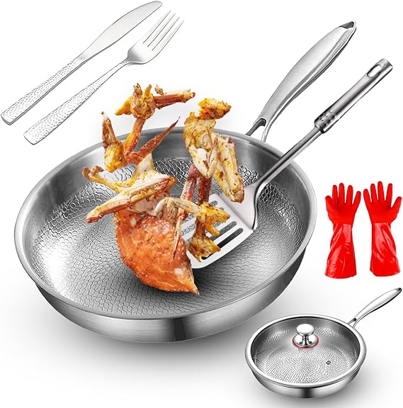 Titanium Hammered Pan Pro with Lid, Titanium Pans for Cooking, Frying, Woking, Non-Stick & Scratch-Resistant Titaniums Nutri Pan (10.23in)