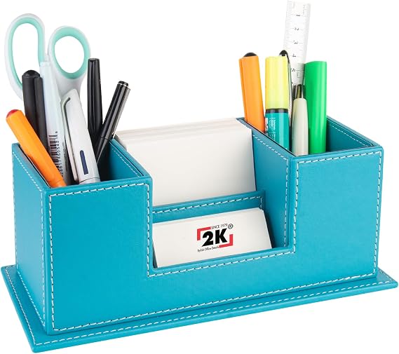 Masaüstü Deri Organizer Kalemlik 4 Gözlü Desktop Organizer Rainbow Vegan 10x12x25 cm. Turkuaz