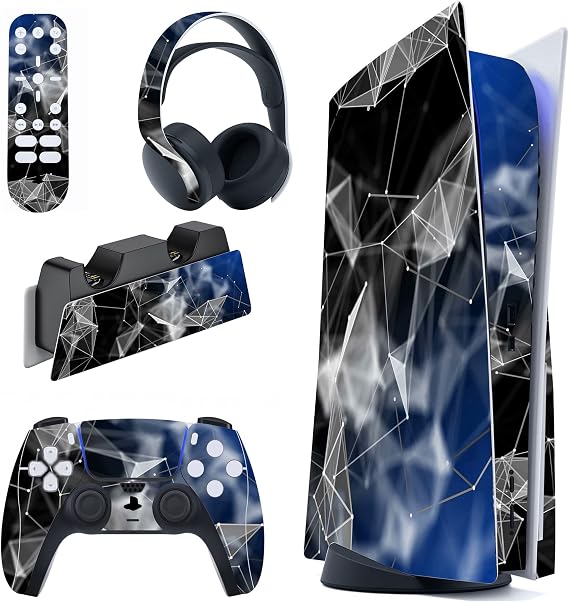 PlayVital 3D Polygon Full Set Skin Decal for PS5 Console Disc Edition, Sticker Vinyl Decal Cover for PS5 Controller & Charging Station & Headset & Media Remote