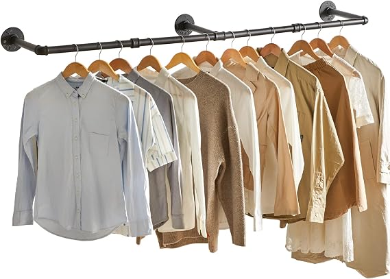 IBUYKE 178cm Wall Mounted Clothes Rail, Industrial Pipe, Black TYJ003H