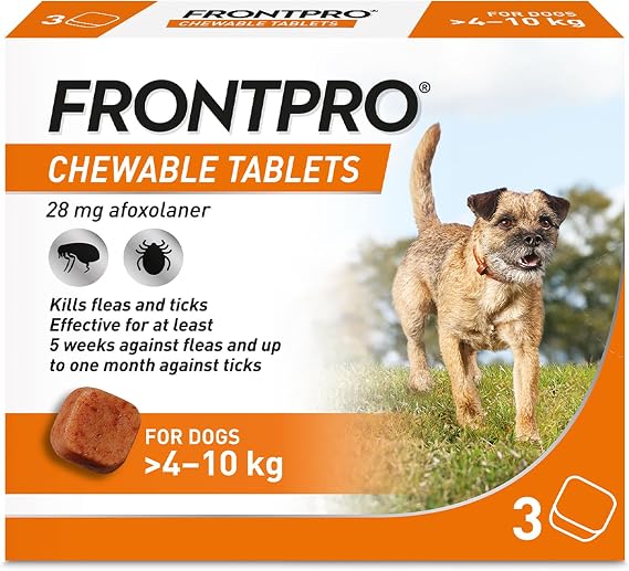 FRONTPRO Chewable Tablets Flea & Tick Treatment for Dogs 3 Pack (4-10kg)