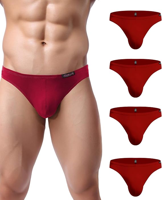 Avidlove メンズ 下着 コットン ストレッチ ヒップブリーフ ローライズ パンティー 4枚パック ビキニ下着 US サイズ: Medium カラー: レッド