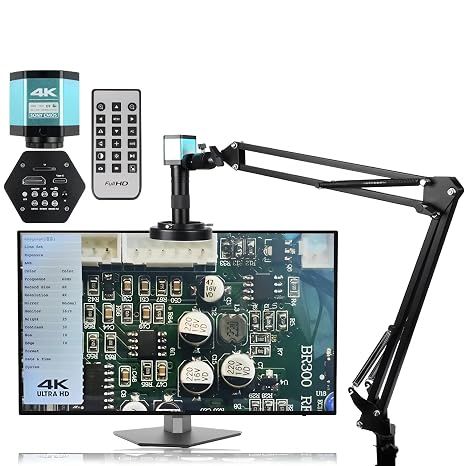 Soldering Microscope 4K UHD Electronic Digital Microscope IMX327 HDMI USB Soldering Camera 130X 150X 180X Zoom Lens for PCB Repair Tools(4K 48MP IMX327 HDMI+150X Folding Stand B)