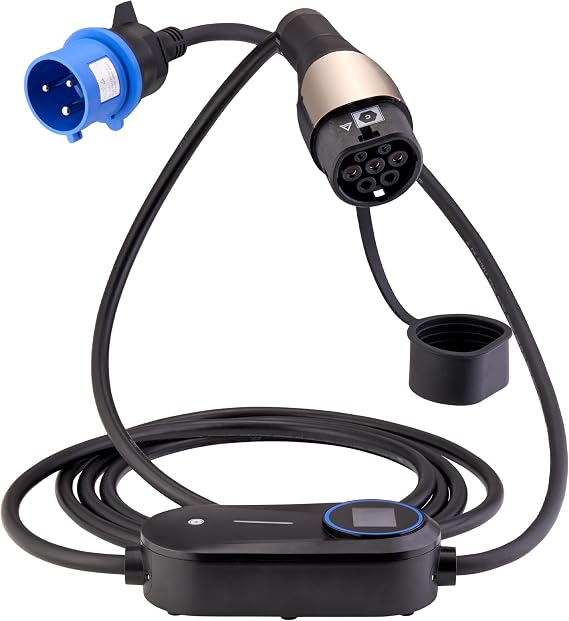 Quinton Hazell Equip Type 2 EV Charging Cable | Type 2 to Commando 32A Plug With Controller | 32 AMP - 7.4 kW | 5 Meter