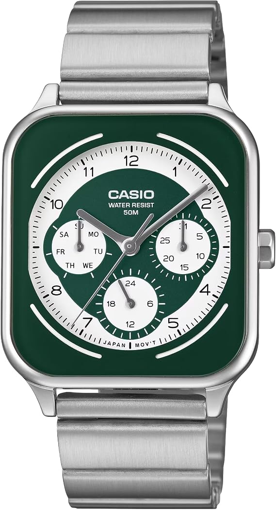 Casio Standard Multifunction MTP-M307D Watch, Analog, Day of the Week, Date, Day-Date, Calendar, 24-Hour, Men's, Business, Rectangle, Stainless Steel, Metal Band Parallel Import, green, Bracelet