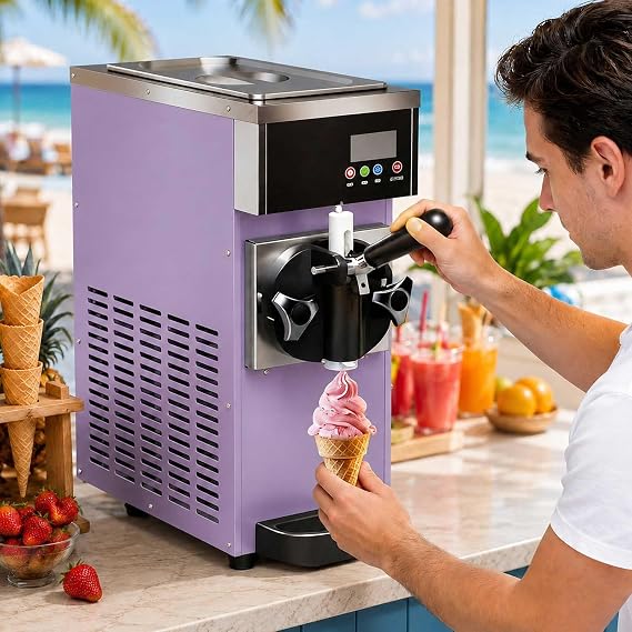 Commercial Soft Serve Ice Cream Machine 450w, Commercial Ice Cream Maker 4–5l/H With Lcd Touch Panel,Stainless Steel Soft Serve Machine For Restaurant, Café, Dessert Shop Orange
