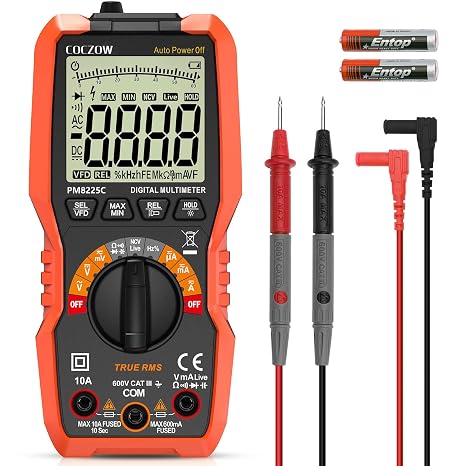 Digital Multimeter 6000 Counts Auto Range Accurately Measure AC/DC Voltage Ammeter Resistance Capacitance NCV Frequency Diode with LCD Display for Car Electricians School Lab
