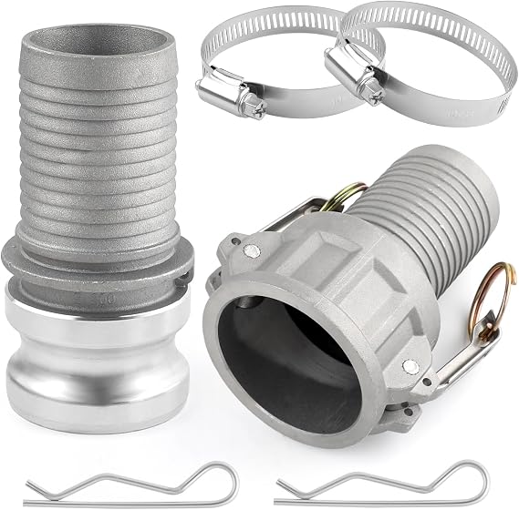 2 Inch Camlock Fittings Type Aluminum Cam and Groove Hose Fitting with Female&Male Camlock x Hose Shank,Quick Hose Couplings Adapter with Hose Clamps,Easy Connect and Disconnect