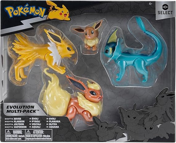 Pokemon Select Evolution Multipack (2" Eevee #1, 3" Jolteon, 3" Vaporeon, 3" Flareon)