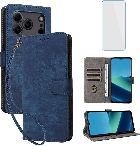 Doogee Note 56/Note 56 Pro/Note 56 Plus用ウォレットフォンケース スクリーンプロテクター付き RFIDブロッキング レザーフリップキックスタンド 女性用携帯電話カバー Doogee Note56 Pro Plus Note56+用 ブルー