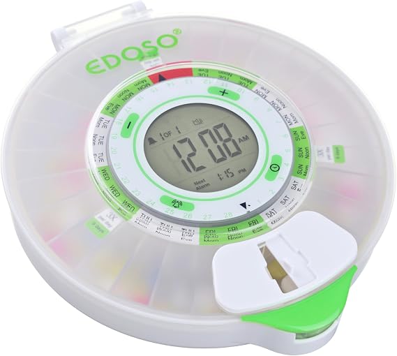 Smart Automatic Pill Dispenser with Alarm | Model 2021 | 9 Alarms per Day | Large Display and Buttons | English Rings | 2 Secure Locks | High Medication Capacity (Matte)