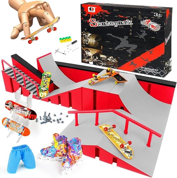 CS COSDDI Mini Finger Skateboards Ramp Accessories Set, Fingerboard Skate Park Ramp, DIY Assembly Mini Finger Skateboard Ultimate Park Set Ramps for Kids Training Birthday Gift