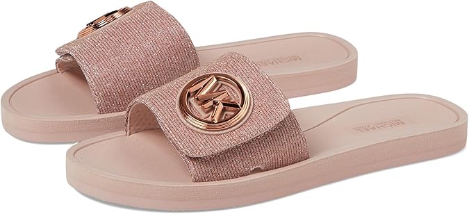 Michael Kors Womens MK Charm Slide, Glitter/Rose Gold , 10