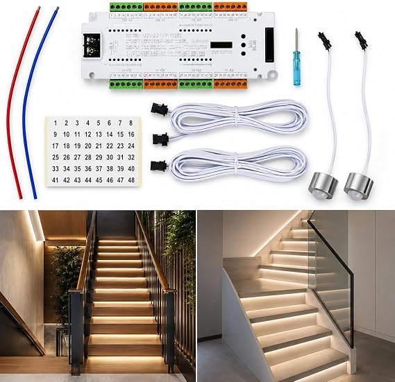 Akıllı Merdiven Aydınlatması lamba PIR hareket sensör STEP-1002 basamak adım kontrol 12V-24V Kontrol Sistemi SMD COB tek renkli LED şerit cihaz [Enerji Sınıfı A]