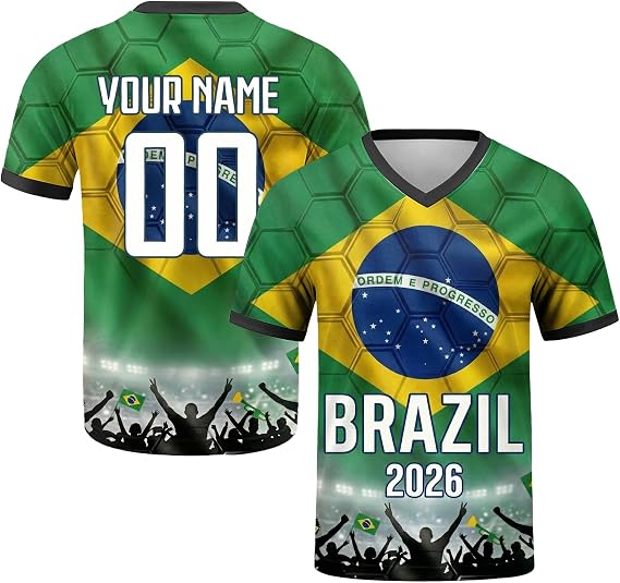 Personalised Football Shirt 2026 World Cup, Custom Jersey with Your Own Name & Number, Supporters Top for Men Women, Breathable National Flag Soccer Kit for Match Day & Fan Gifts