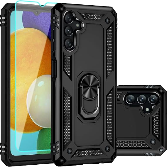 Galaxy A13 ケース、Samsung A13 ケース、スクリーンプロテクター付き、ミリタリーグレード 16フィート ドロップテストカバー 磁気キックスタンド付き カーマウント保護ケース Samsung Galaxy A13用 ブラック