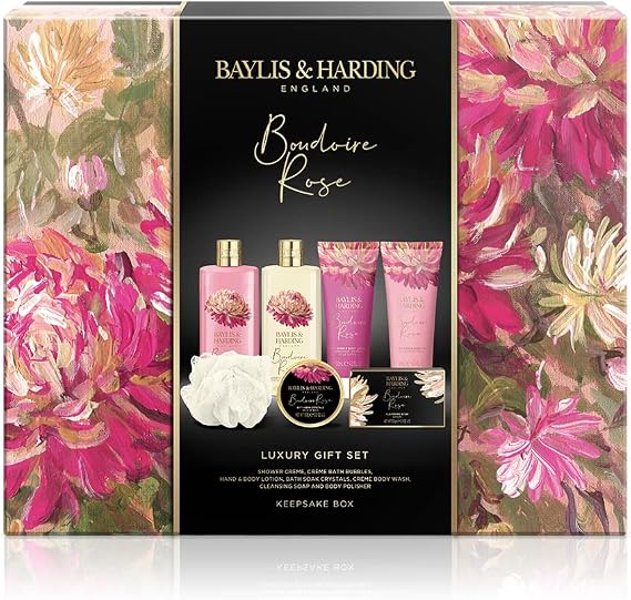 Baylis & Harding Boudoire Rose Luxury Keepsake Box Bathing Treat Gift Set (Pack of 1) - Vegan Friendly