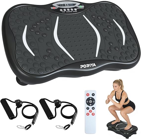 PORIYA Vibration Plate Exercise Machine, Full Body Fitness Vibrating Plate, 99 Speed Levels, Vibro Platform with Resistance Bands for Home Workout, Remote Control, Ideal for All Ages