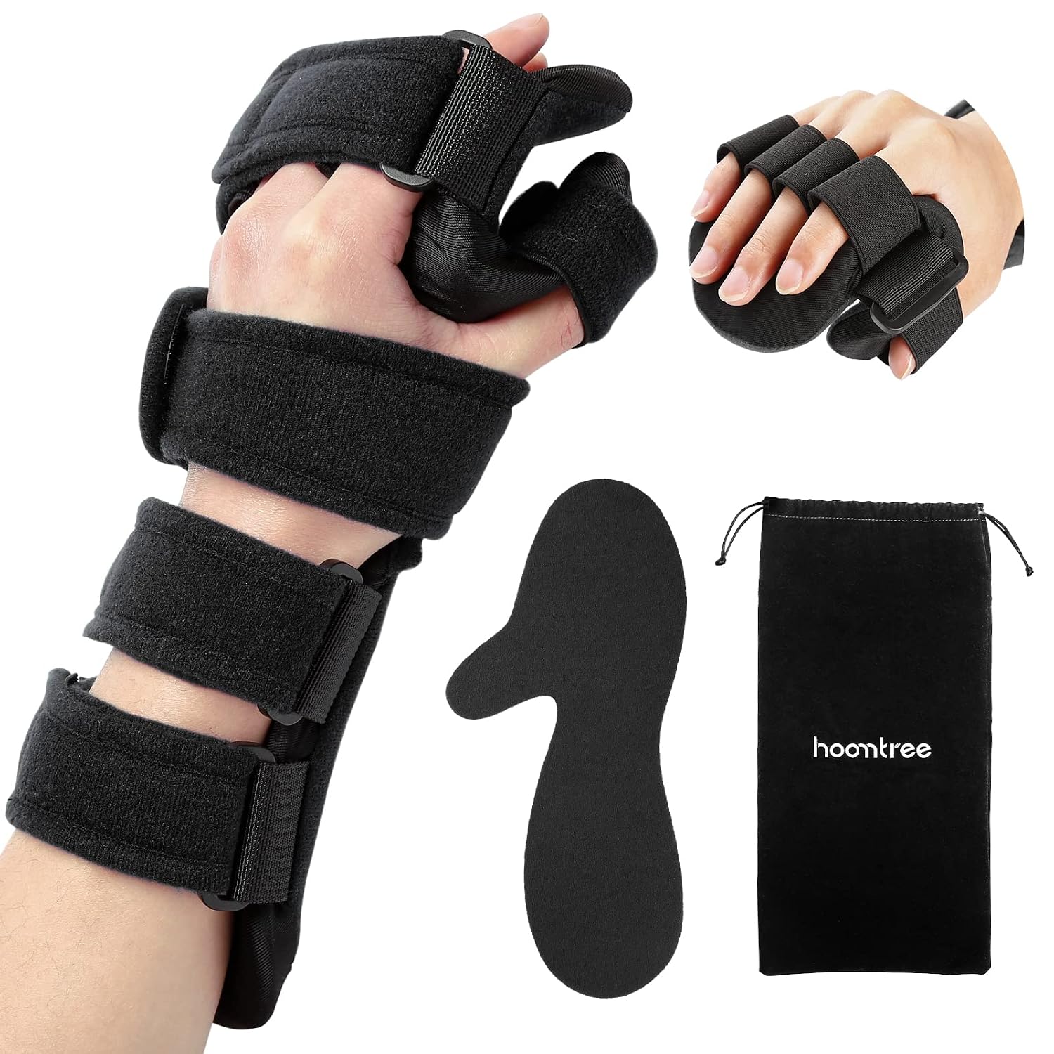 Stroke Resting Hand Splint Right&Left Resting Hand Splint with Finger Separator Functional Night Immobilizer Wrist Finger Brace for Carpel Tunnel Pain,Sprain Fracture,Tendonitis Left,Black
