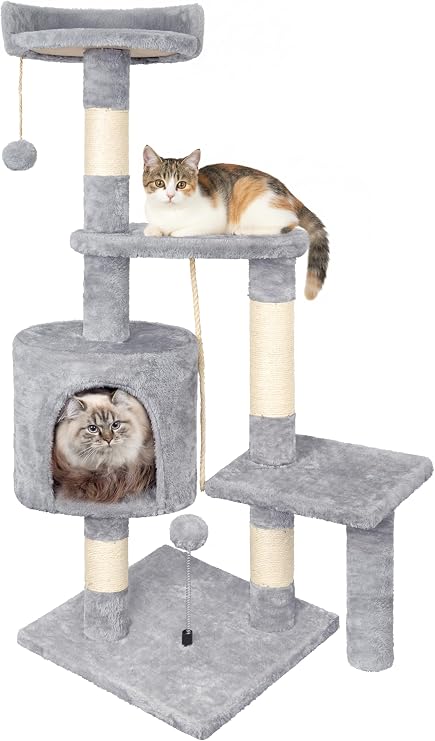 Scratching Post for Cats, 112 cm Tree Scratcher and Multiple Levels Stable