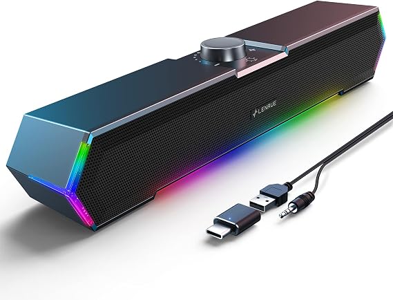 LENRUE G11 PC Speakers for Desktop, Touch Lights Computer Speakers with Surge Clear Sound, USB C/USB Powered for Computer Desktop PC Laptop Monitor