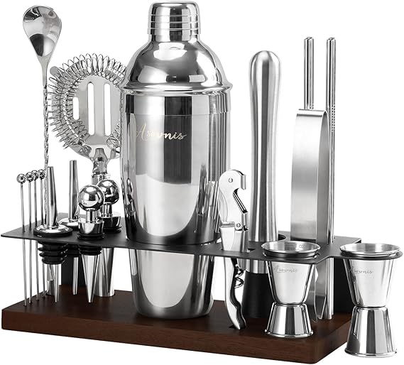 23-Piece Cocktail Shaker Set with Stand, 304 SS, Bartender Kit Gift