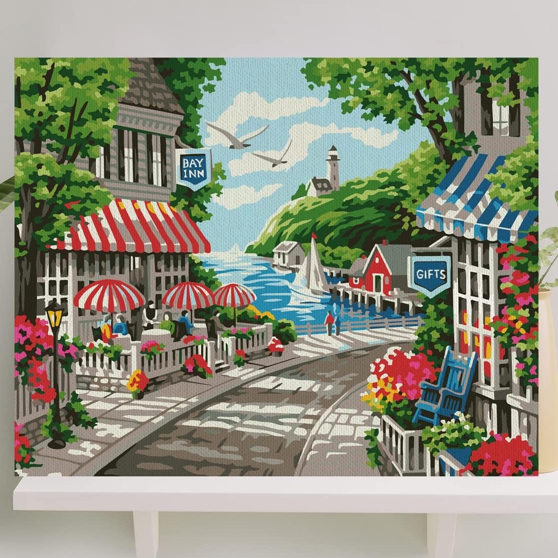 Sayılarla Boyama Tuval Seti Fırça Boya Dahil Çıtalı 40x50 CM - Sahil Kasabası