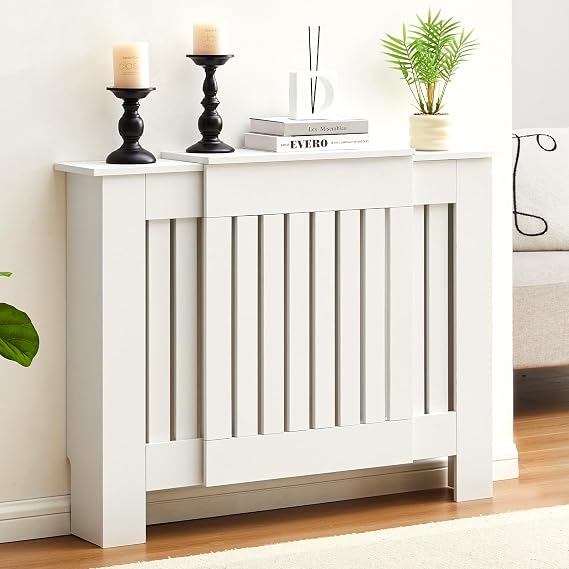 LEMROE Extendable Radiator Cover White, Horizontal W75-105cm Heater Cover