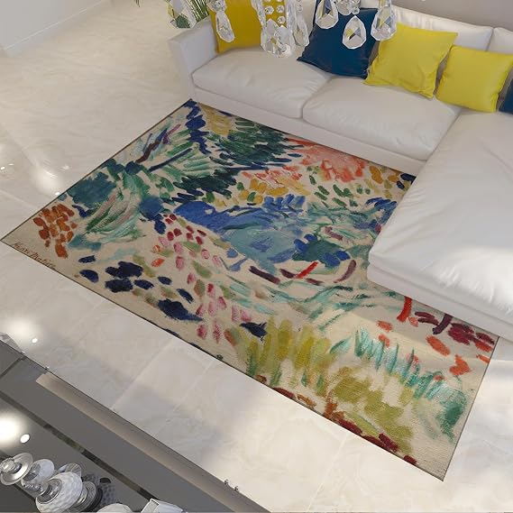 Modern Abstract Area Rug 160x230cm Rugs for Living Room Impressionism Brush Strokes Accent Low Pile Non Slip Soft Indoor Carpet for Dining Room Apartment