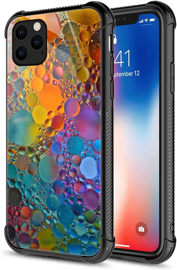 iPhone 12 Pro Maxケース、カラフルなドロップマーブル iPhone 12 Pro Maxケース、男の子用、9H強化ガラスグラフィックデザイン耐衝撃、耐スクラッチ性強化ガラスケース Apple iPhone 12 Pro Max用