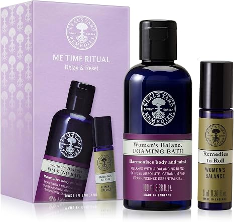 Neal's Yard Remedies Me Time Ritual Gift Set, Foaming Bath Wash & Remedies To Roll Women's Balance Oil, Vegan & Cruelty-Free, Set of 2