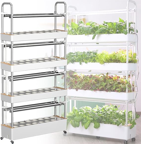 Hydroponic Growing System With Automated LED Grow Lights, Vertical Farming For Indoor Tower Garden, Intelligent Multi-Layer Planter Soilless Cultivation Equipment