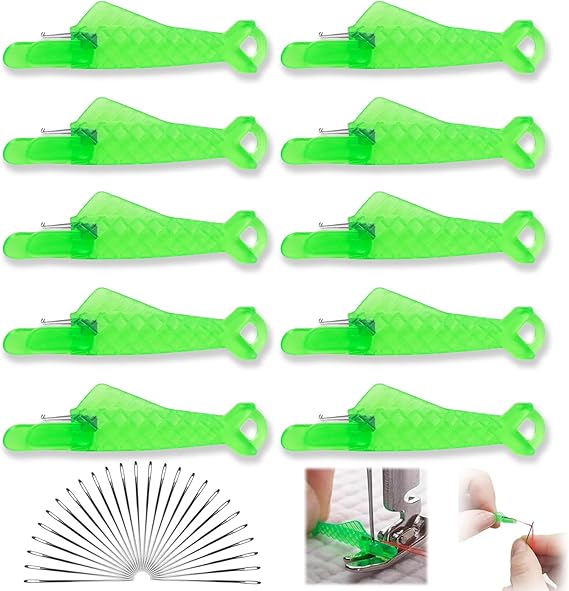 10 Pcs Automatic Sewing Needle Threader, 2025 Upgraded Sewing Machine Needle Threader  with 25 Sewing Needles, Easy Selfthread Needle Threaders Tool, for Craft DIY(Green)