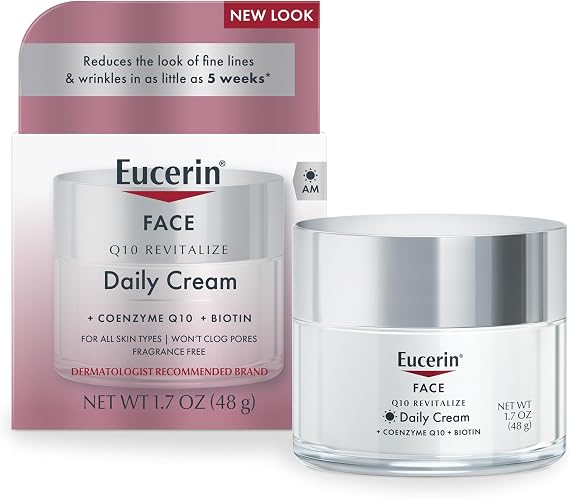 Eucerin Q10 Kırışıklık Önleyici Yüz Kremi, Hassas Ciltler için Kokusuz Yüz Kremi, 1,7 Oz Kavanoz