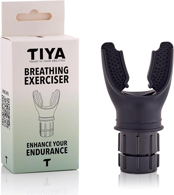 TIYA Breathing Exerciser Device – Portable Lung Trainer for Respiratory Therapy, Lung Cleanse, Detox & Mucus Clearing - Improves Lung Capacity and Stamina Booster, Handheld Mouthpiece – Black