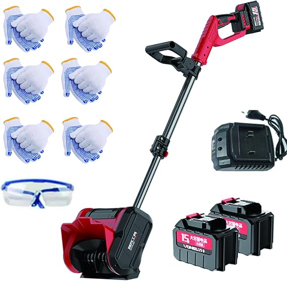 Cordless Electric Snow Shovel & Blower, 1200W Handheld Snow Remover with 2 Batteries & 6 Gloves, Telescopic Pole 123–135cm, 6m Snow Thrower for Patio, Farm & Outdoor Use
