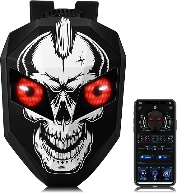 Gelrova Knight Motorcycle Backpack with LED Eyes Laptop Backpack, Skull, Large size 19in, Skull Knight Backpacks