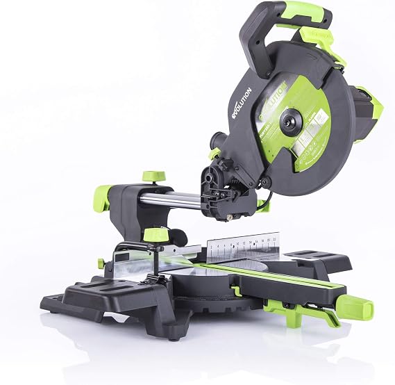 Evolution Power Tools F255SMS Sliding Mitre Saw with Multi-Material Cutting, 45 Degree Bevel, 50 Degree Mitre, 300 mm Slide, 1600 W, 230 V