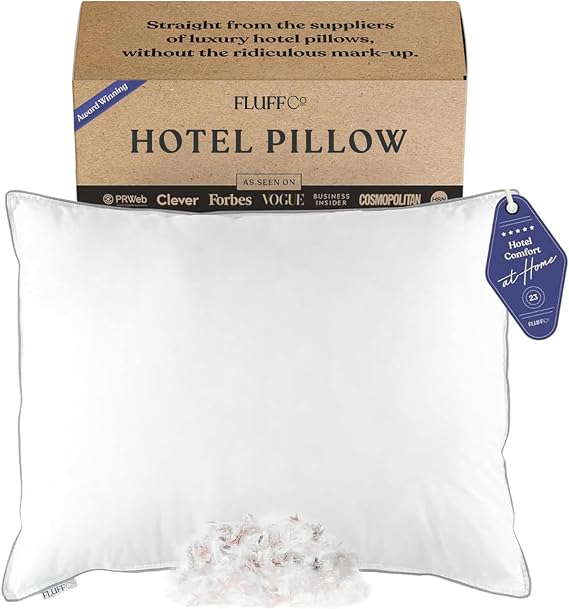 FluffCo Zen Fluff® Down Bed Pillows - Soft, Standard/Queen Size (1 Pack)