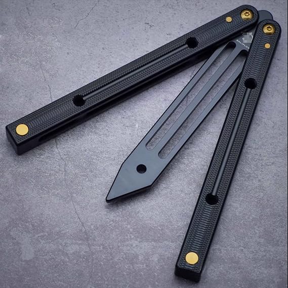 G10 Butterfly Knife, Practice Trainer, Foldable, Precision Screw Pure Copper Ball Spacer with Adjustable Wrench, No Fluffing, Butterfly Knife, Open Blade, For Adults and Beginners Black
