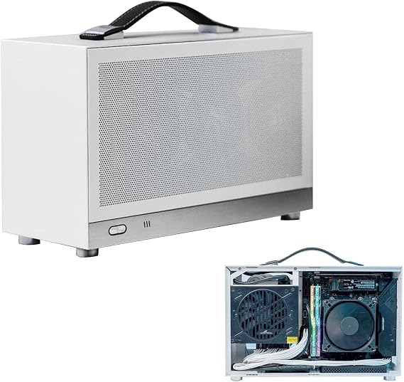 Ultra Small Chassis, DIY Computer Case, Middle Tower PC Case, PC Frame, Chassis with Handle, ATX/M-ATX/ITX Chassis, 4 Sided Mesh Panel, 2.1 gal 8.1 L Capacity, Vertical Internal Space Design, SPCC Steel Plate + Aluminum Alloy, Durable, Rust Resistant Treatment, No Deformation, Easy Installation, Good Heat Dissipation, Black, 12.2 x 5.3 x 5.3 x 5.3 x 7.3 x 7 x 7.6 x 7 x 7.6 inches 3 inches 3 x 1 x 1 x 1