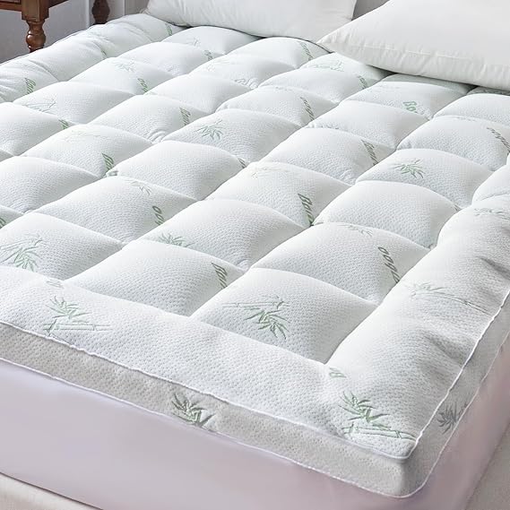 tuphen Mattress Topper Double Bed - Cooling Quilted Mattress Protector Pillow Top with 36cm Deep Pocket, Soft Breathable Bed Topper Cover, Enhances Comfort & Supports Restful Sleep (White, 90x190cm)