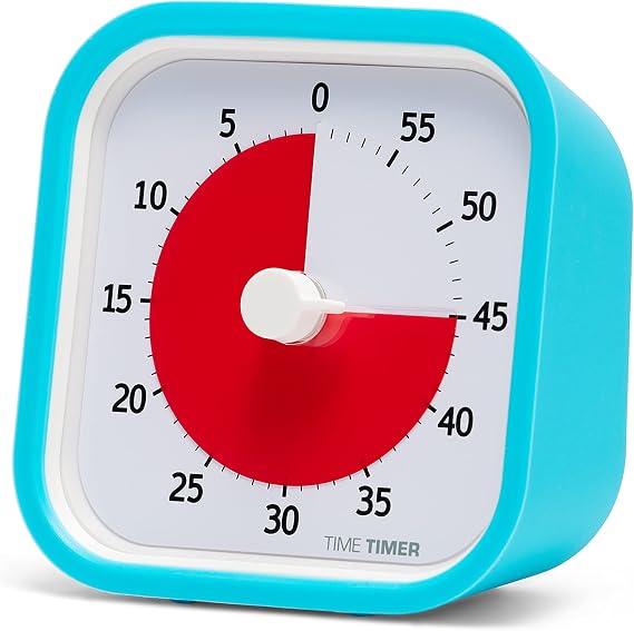 Time Timer MOD (Gökyüzü Mavisi) 60 Dakika Görsel Analog Masaüstü Zamanlayıcı Dayanıklı Silikon Kılıf İsteğe Bağlı Uyarı (Açık/Kapalı) Sessiz Çalışma (Tık Tik Yok) 3.5" Kare