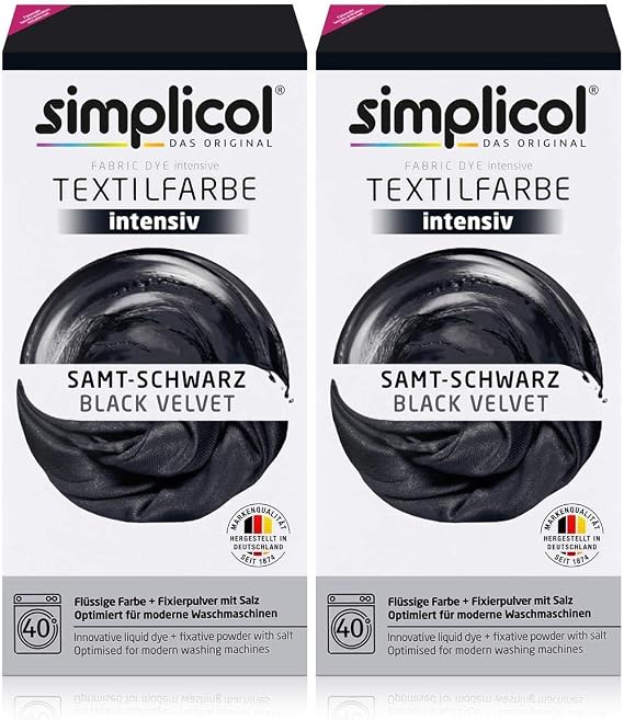 Simplicol 1838 (2 x 1818) Textile Dye Intense (18 Colours), Velvet Black 1818 Pack of 2: Easy Dyeing in the Washing Machine, All-in-1 Complete Pack