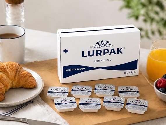 Lurpak Slightly Salted Spreadable Butter Portions 100 x 8g | Individually Wrapped