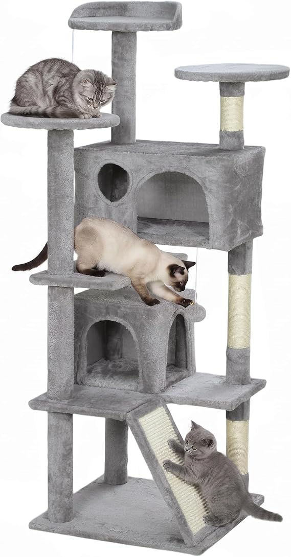 PawHut Scratching Post for Cats Height 138 cm with Sisal Posts Light Grey