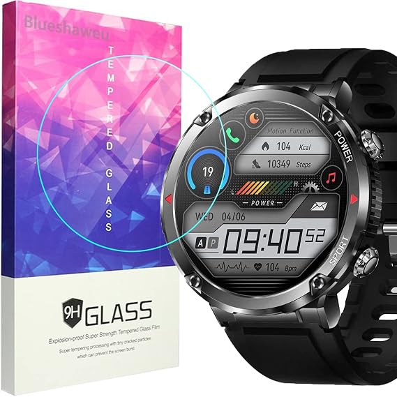 Blueshaweu Compatible for Bozlun Smartwatch Men's 1.6 Inch Screen Protector, [3 Pack] 9H Tempered Glass Screen Protector Film Compatible with Bozlun T30 Smartwatch 1.6"