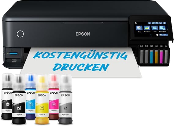 Epson EcoTank ET-8550 Ink Tank Printer Photo Print 6-Colour Ink System Wi-Fi A3+ Print Copy Scan 10.9 cm Touchscreen Duplex Printing Rear Paper Feeder Photo Printing 6 Colours Wi-Fi A3+ Print Copy Scan Touchscreen 4.3 Inch